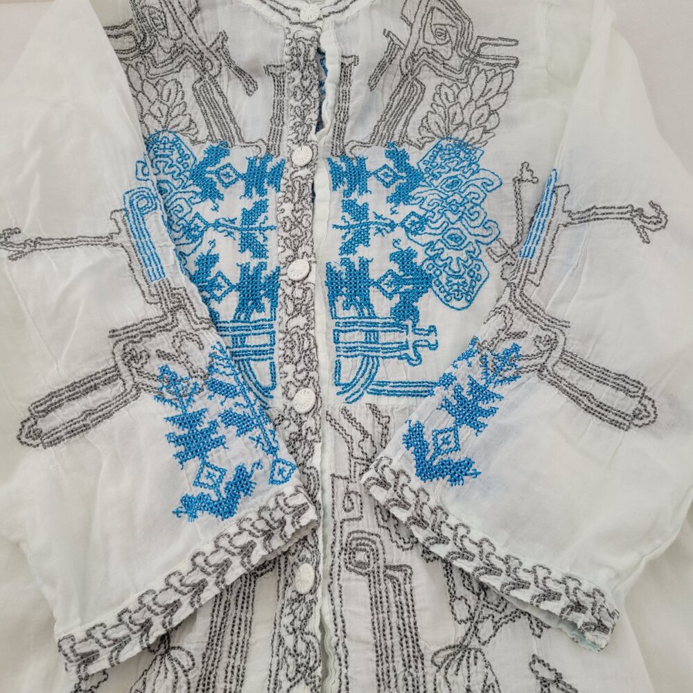 Sundance Tunic Women's M White Blue Lightweight Cotton Embroidered Shirt - Picture 10 of 16
